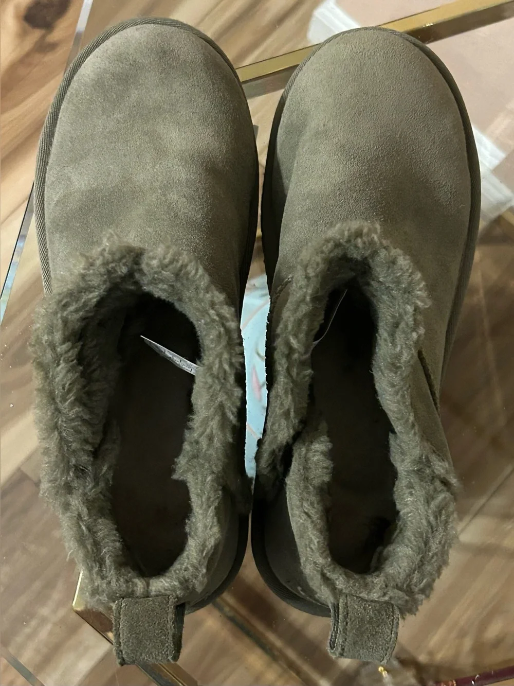 Koolaburra by UGG Mini Short Olive Green Suede Shearling Lined Ankle Booties 8